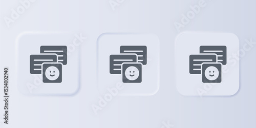 Grey New chat messages notification on laptop icon isolated on grey background. Smartphone chatting sms messages speech bubbles. Set icons in square buttons. Vector