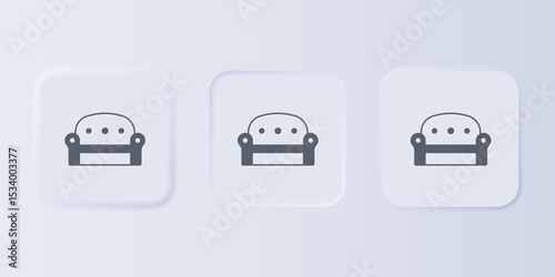 Grey Sofa icon isolated on grey background. Set icons in square buttons. Vector