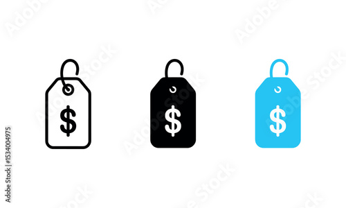 Price Tag Icon with Dollar Sign Black Blue and White Variations