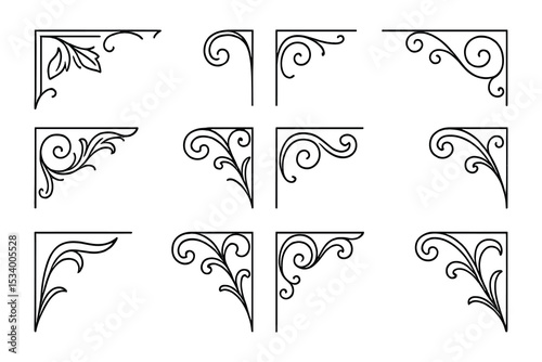 Elegant Flourish Corner Ornaments Collection: Decorative Frame Elements for Invitations & Stationery. Classic embellishments ideal for creating fancy borders.