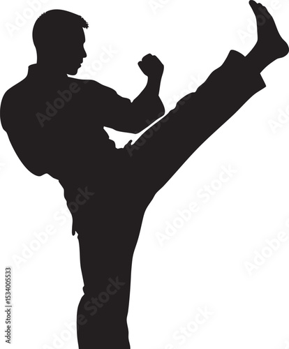 Karate Martial Arts Silhouette - Dynamic Kicking Pose Man

