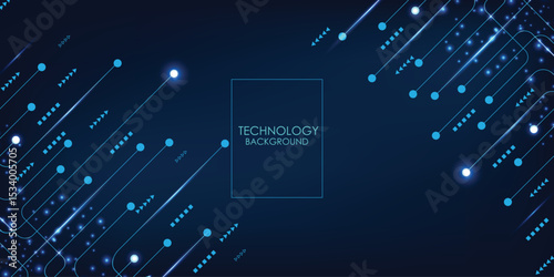 Abstract futuristic circuit board, high computer technology dark blue background