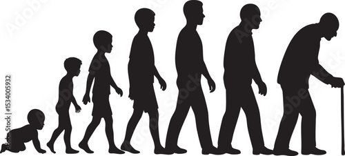Human Life Stages Evolution - Baby to Elder Silhouette Design

