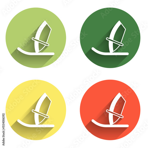 Set Windsurfing icon isolated with long shadow background. Color circle button. Vector