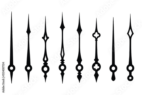 Elegant vector clock hands set, timepiece pointers for design.