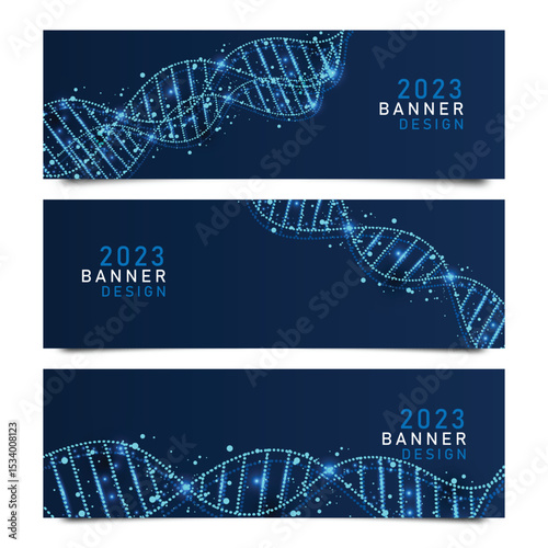 Biology science. DNA chain. Horizontal banners set