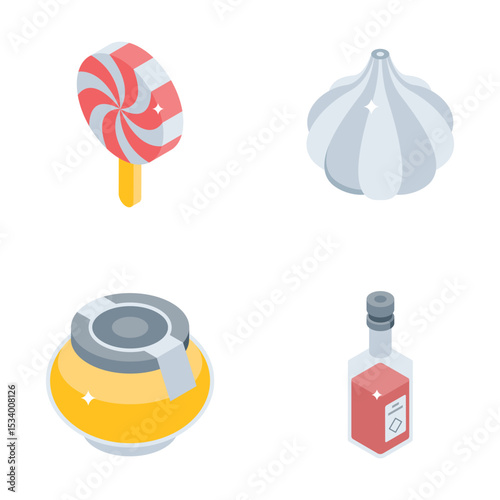 Get this premium pack of food items and drink isometric style icons