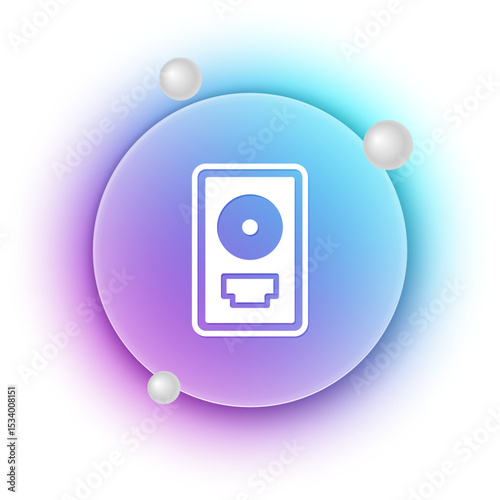 White CD disk award in frame icon isolated on white background. Modern ceremony. Best seller. Musical trophy. Blue and purple gradient circle background. Vector
