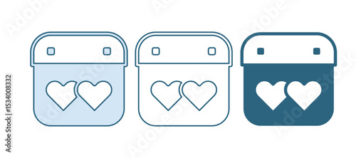 Blue Calendar with heart icon isolated on white background. Valentines day. Love symbol. February 14. Vector