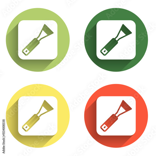 Set Paint brush icon isolated with long shadow background. For the artist or for archaeologists and cleaning during excavations. Color circle button. Vector