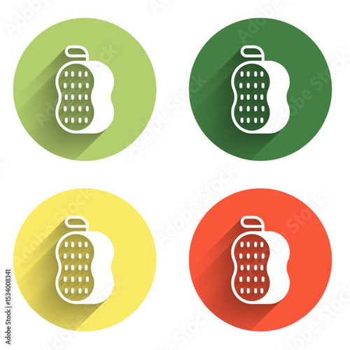 Set Washcloth icon isolated with long shadow background. Bath house sauna washcloth sign. Item for pleasure and relaxing. Color circle button. Vector