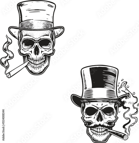 Skull Top Hat Cigar Art - Gangster Gentleman Vector Design

