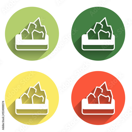 Set Ore mining icon isolated with long shadow background. Color circle button. Vector