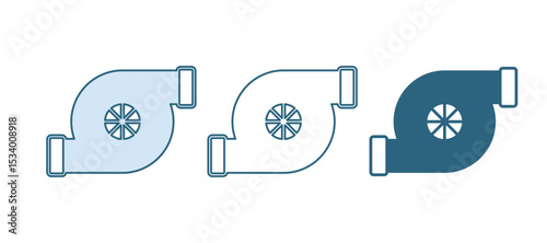 Blue Automotive turbocharger icon isolated on white background. Vehicle performance turbo. Turbo compressor induction. Vector