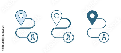 Blue Route location icon isolated on white background. Map pointer sign. Concept of path or road. GPS navigator. Vector