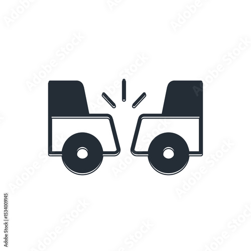Black Car accident icon isolated on white background. Auto accident involving two cars. Vector