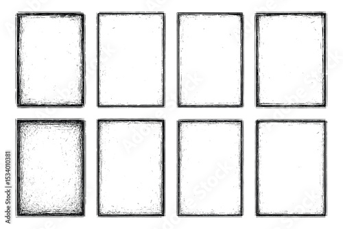 Collection of grungy black square vector frames with textured edges.