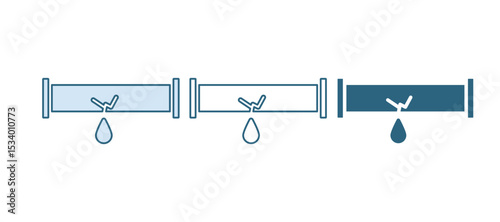 Blue Broken metal pipe with leaking water icon isolated on white background. Vector