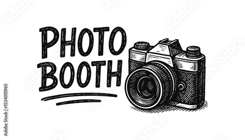 A vector illustration of a hand drawn photo booth design with camera.