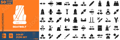 Seatbealt Solid Editable Icons set. Vector illustration in modern thin solid style of seatbelt icons: belt, drive, safe, etc