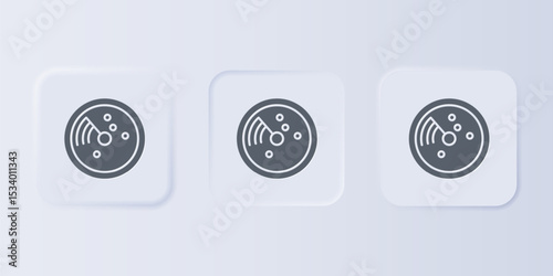 Grey Radar with targets on monitor in searching icon isolated on grey background. Search system. Navy sonar. Set icons in square buttons. Vector