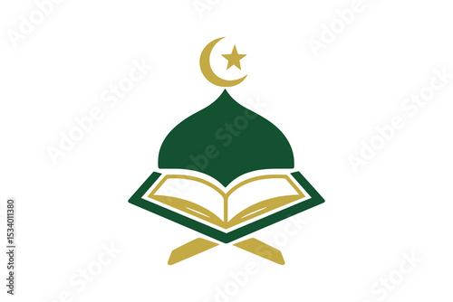 Islamic book vector design with crescent moon and star religious symbol.