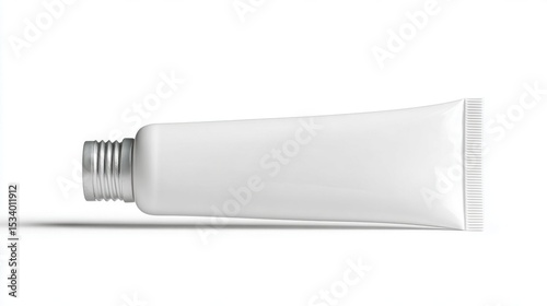 Uncapped blank white tube on a white background