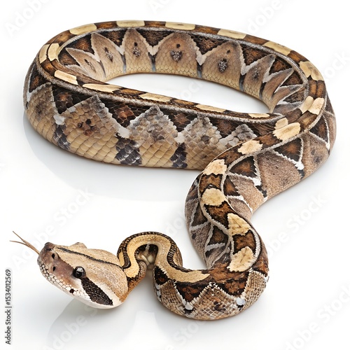 Wallpaper Mural Gaboon Viper – Coiled Snake with Leaf Camouflage on White Background Torontodigital.ca