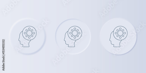 Grey Human and virus icon isolated on grey background. Corona virus 2019-nCoV. Bacteria and germs, cell cancer, microbe, fungi. Set icons in square buttons. Vector