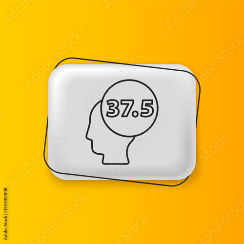 Black High human body temperature or get fever icon isolated on yellow background. Disease, cold, flu symptom. Silver rectangle button. Vector