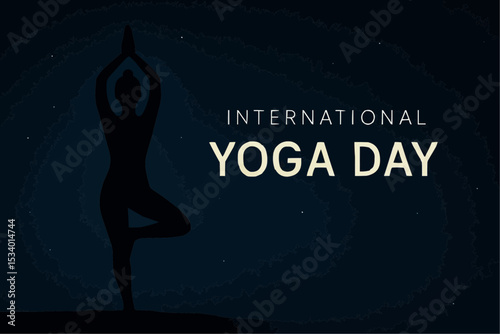International Yoga Day 21 of June celebration poster. Woman meditating practicing vector illustration