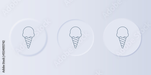 Grey Ice cream in waffle cone icon isolated on grey background. Sweet symbol. Set icons in square buttons. Vector