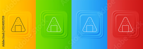 White Onigiri icon isolated on colorful background. Japanese food. Set icons in square buttons. Vector