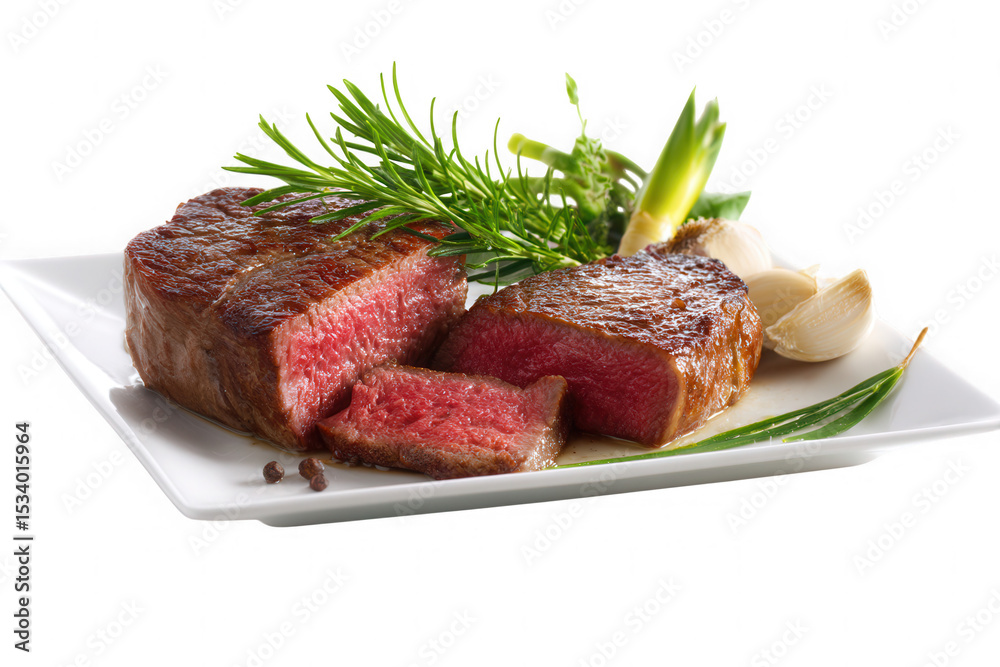 Fototapeta premium Juicy Beef Steak with Herbs and Garlic
