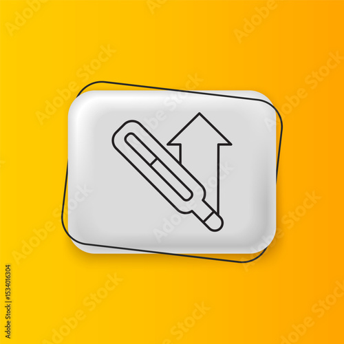 Black Medical thermometer for medical examination icon isolated on yellow background. Silver rectangle button. Vector