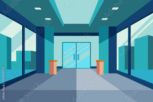 Modern Office Building Entrance Architectural Design and Interior Space