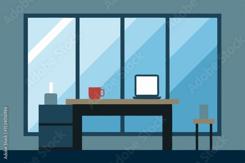 Modern Minimalist Home Office Design Workspace with Large Window and Desk
