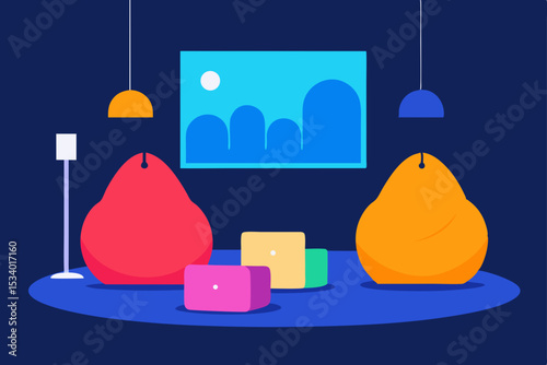 Cozy Living Room Design Beanbag Chairs, Minimalist Decor, and Relaxing Ambiance