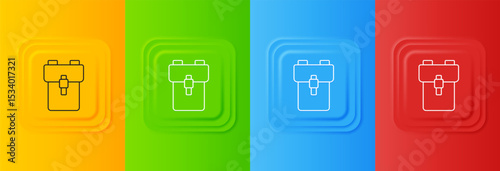 White School backpack icon isolated on colorful background. Set icons in square buttons. Vector