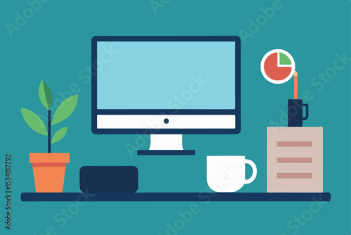 Modern flat design vector illustration of a computer display with technology icons