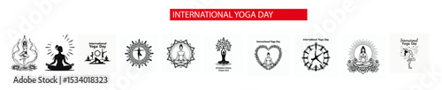 international yoga day line art bundle images