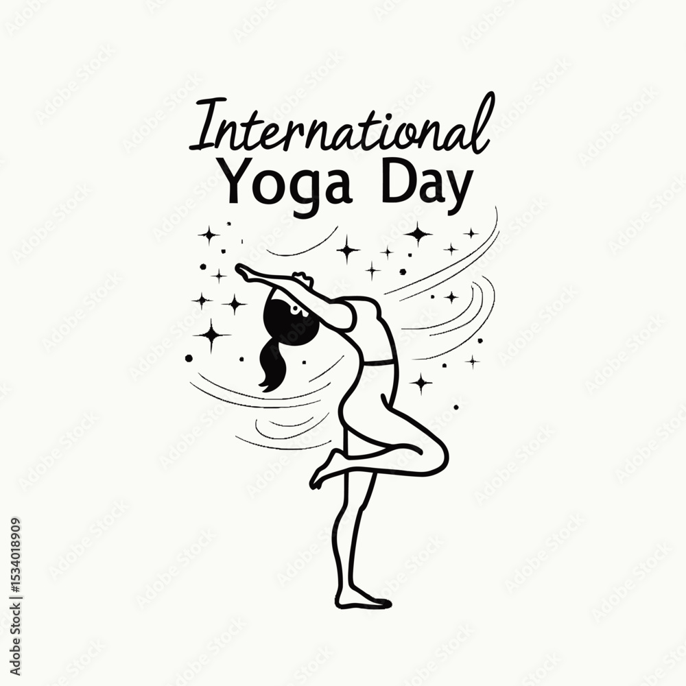 Fototapeta premium International Yoga Day Banner Line Art Minimal Vector Design