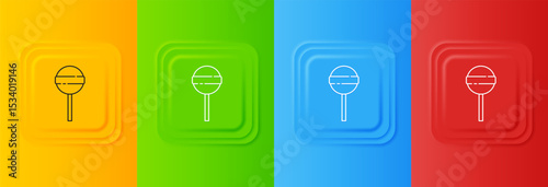 White Lollipop icon isolated on colorful background. Food, delicious symbol. Happy Halloween party. Set icons in square buttons. Vector