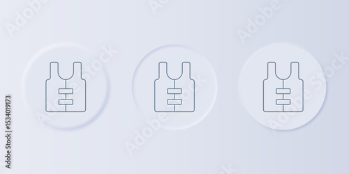 Grey Life jacket icon isolated on grey background. Life vest icon. Extreme sport. Sport equipment. Set icons in square buttons. Vector