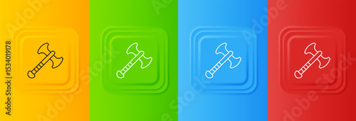 White War axe icon isolated on colorful background. Battle axe, executioner axe. Medieval weapon. Set icons in square buttons. Vector
