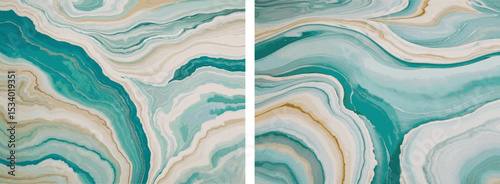 Ethereal Seafoam Marble Abstract, marbled background in a cool teal, light seafoam green, and beige color palette; flowing, wavy, smooth, subtle, and slightly textured surface vector background