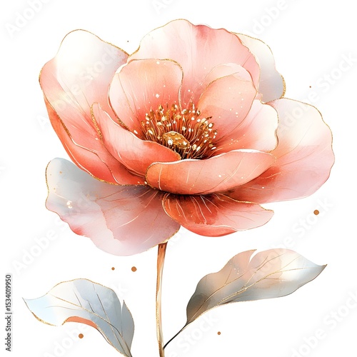 Detailed illustration of a single, peach-colored flower with delicate leaves.