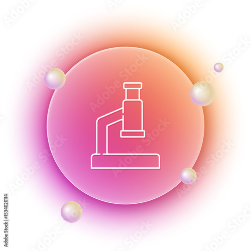 White Microscope icon isolated on white background. Chemistry, pharmaceutical instrument, microbiology magnifying tool. Orange and pink gradient circle background. Vector