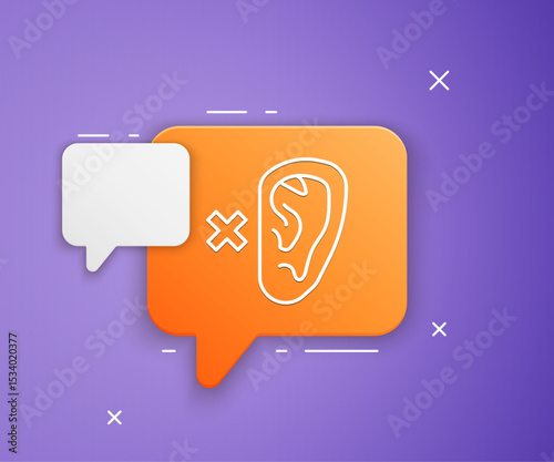 White Deafness icon isolated on purple background. Deaf symbol. Hearing impairment. Orange speech bubble symbol. Vector