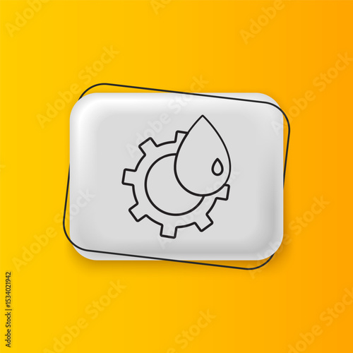 Black Oil and gas industrial factory building icon isolated on yellow background. Silver rectangle button. Vector